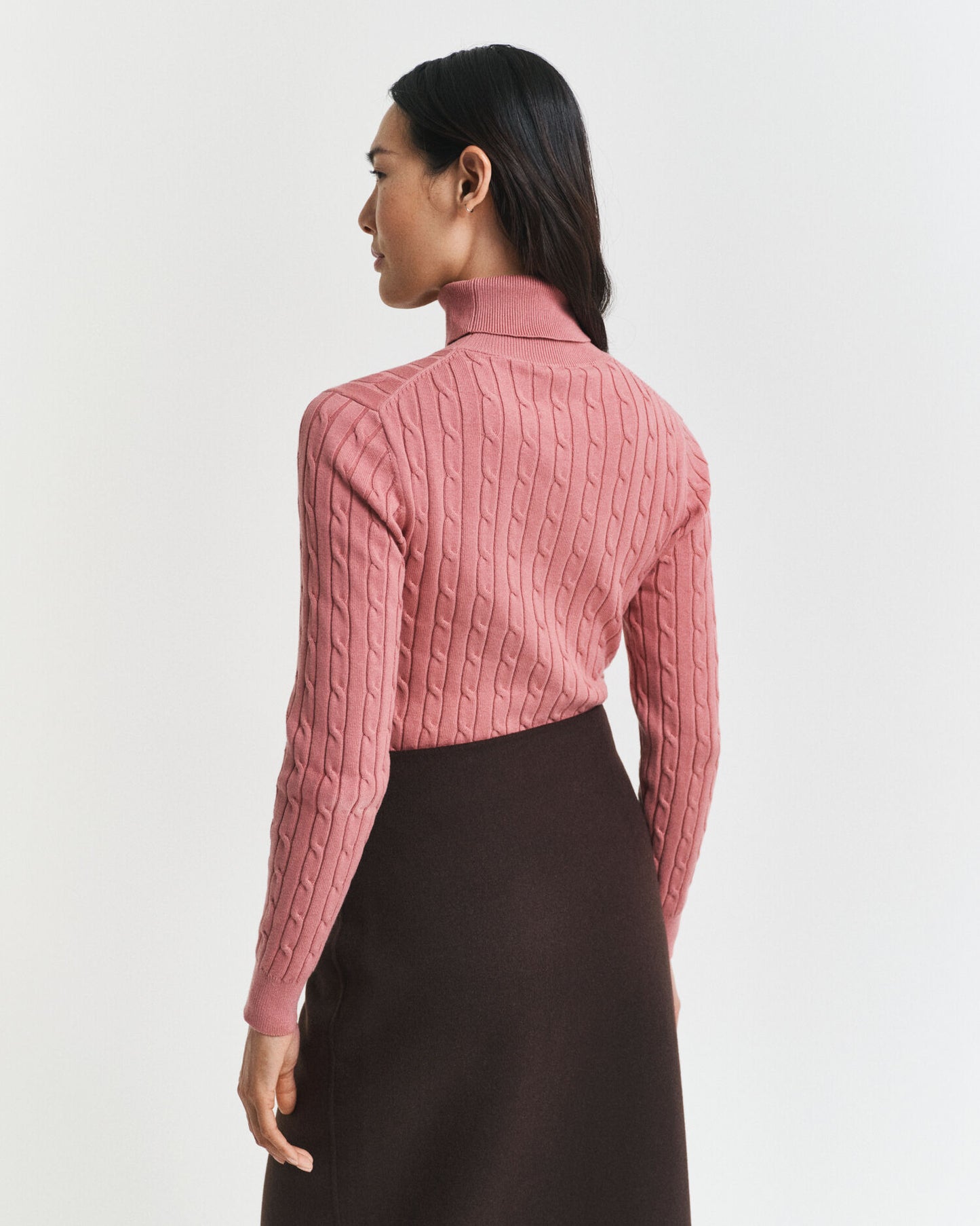 Stretch Cotton Cable Knit Turtleneck Sweater