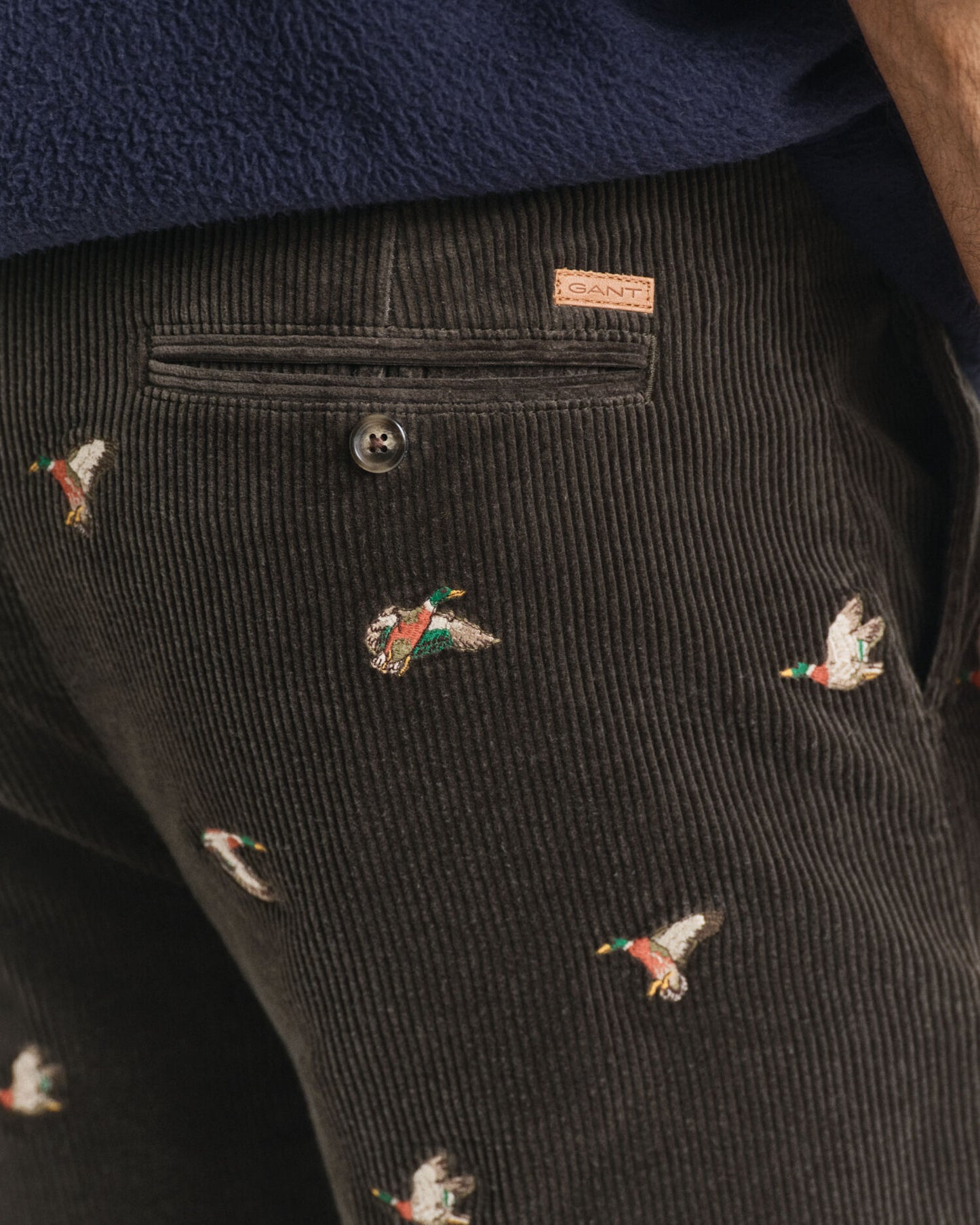 Straight Fit Embroidered Corduroy Pants