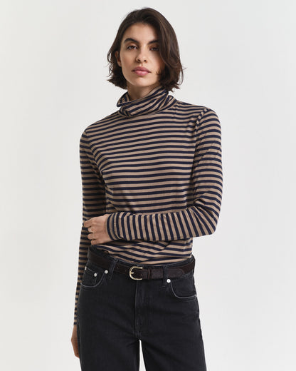 Lightweight Striped Cotton Turtleneck Top