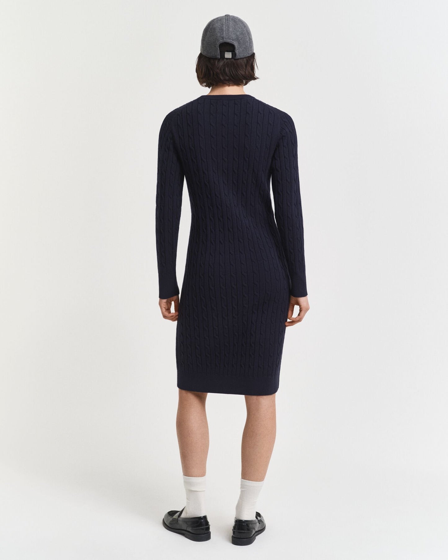 Stretch Cotton Cable Knit Crew Neck Dress
