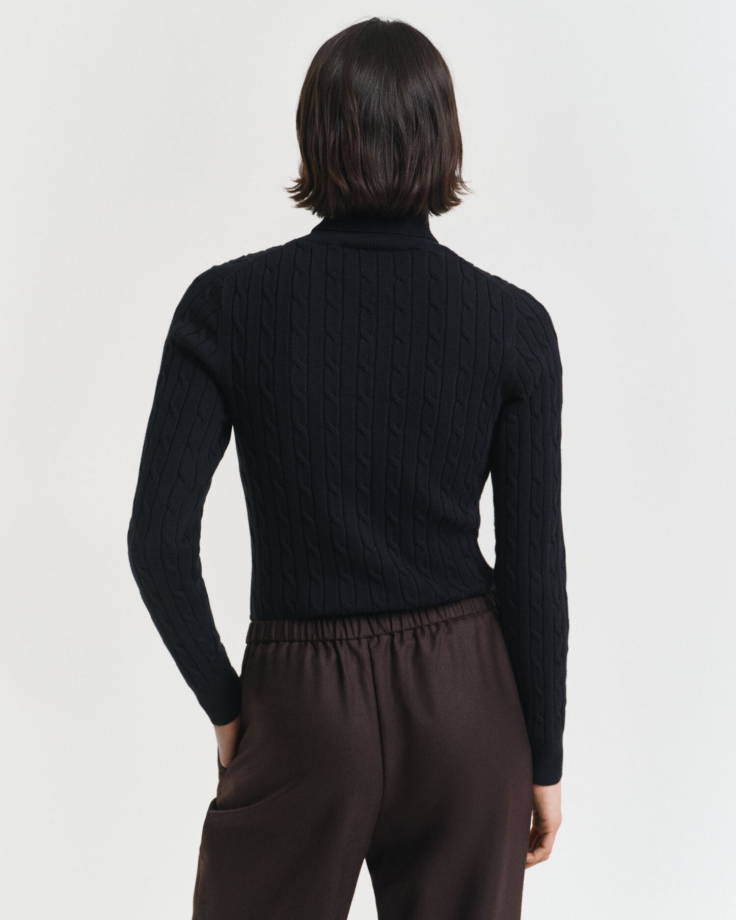 Stretch Cotton Cable Knit Turtleneck Sweater