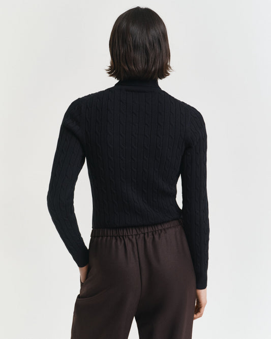 Stretch Cotton Cable Knit Turtleneck Sweater