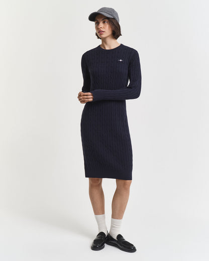 Stretch Cotton Cable Knit Crew Neck Dress