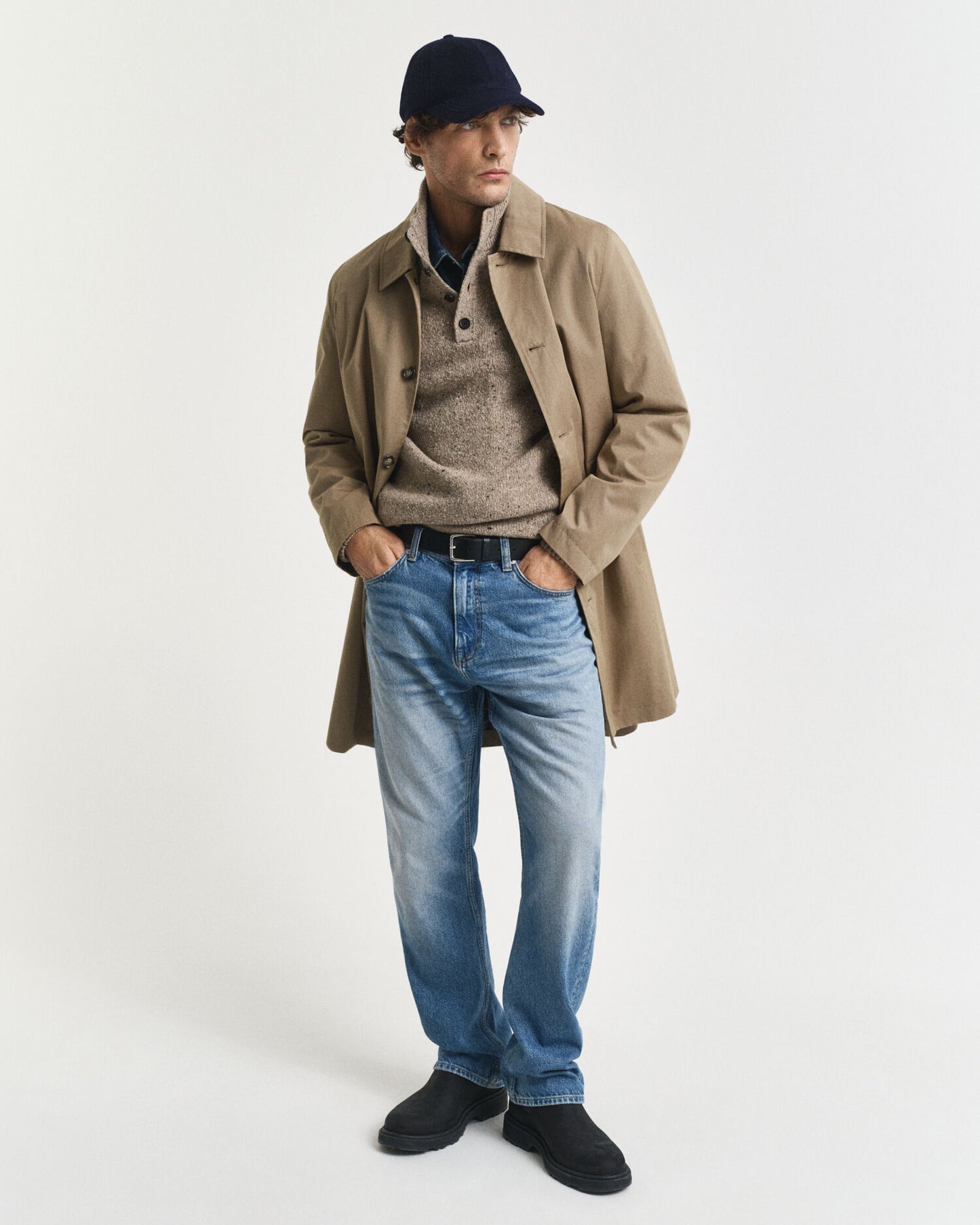 Wool Blend Nepps Half-Buttoned Sweater