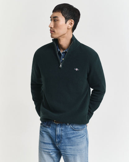 Ribbed Cotton Merino Wool Half-Zip Sweater