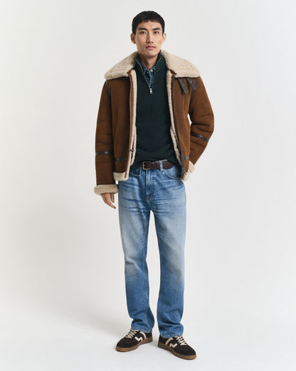 Ribbed Cotton Merino Wool Half-Zip Sweater